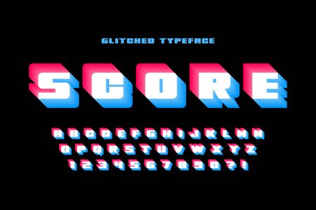 Glitched modern display alphabet design, typeface, lettersのイラスト素材