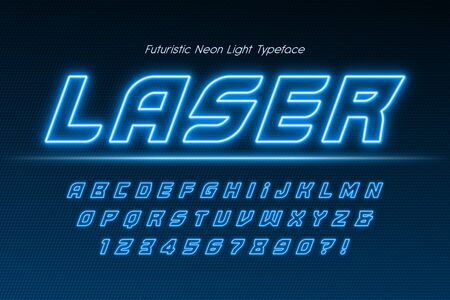 Neon light 3d alphabet, extra glowing modern type.のイラスト素材