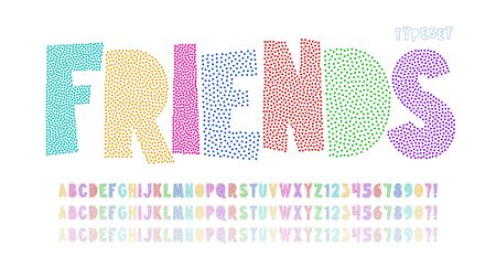 Trendy comical condensed alphabet design, colorful, typeface. Vector illustration, decorative typeset.のイラスト素材