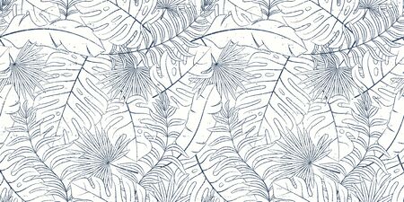 Tropical seamless natural pattern of exotic leaves.のイラスト素材