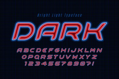 Neon light alphabet, multicolored extra glowing font.のイラスト素材