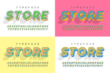 Linear modern popart alphabet design, letters and numbers. Swatch color control. 13 degree skewのイラスト素材