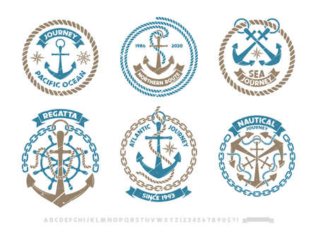 Anchor , nautical adventure emblem, t-shirt print style.のイラスト素材