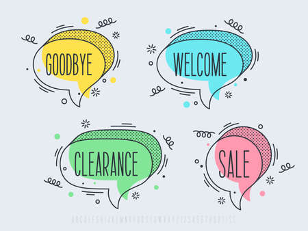 Linear promotion banner shapes, colorful sticker template.のイラスト素材