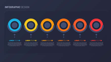 Colorful infographic design, template, concept, presentation. 6 stepsのイラスト素材