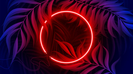 Neon light banner in fluorescent color, tropical background concept.のイラスト素材
