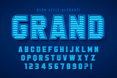 Neon light 3d alphabet, retro-futuristic origainal typeのイラスト素材
