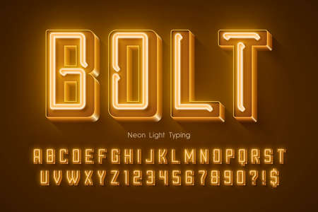 Neon light 3d alphabet, retro-futuristic origainal type.のイラスト素材