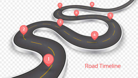 Winding 3D road concept on a transparent background. Timeline template.のイラスト素材