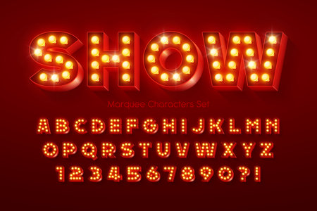 Show alphabet design, marquee, LED lamps letters and numbers.のイラスト素材