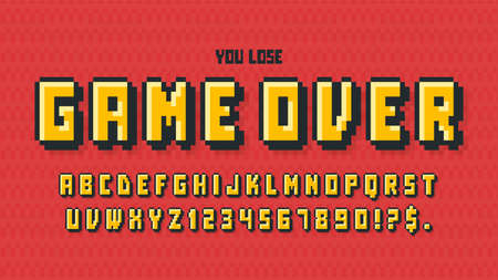 Pixel vector alphabet design, stylized like in 8-bit games.のイラスト素材
