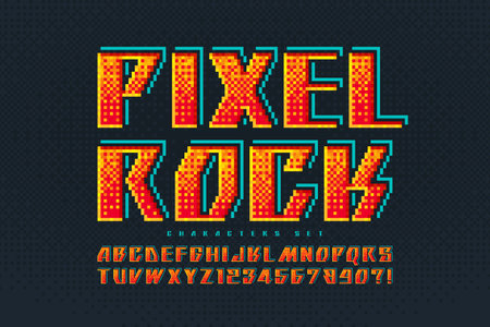 Pixel vector alphabet design, stylized like in 8-bit gamesのイラスト素材
