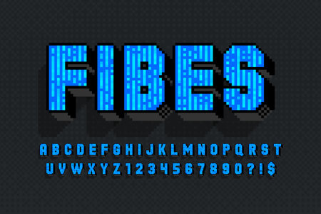 Pixel vector alphabet design, stylized like in 8-bit gamesのイラスト素材
