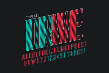 Racing display font design, alphabet, typeface, letters and numbers.のイラスト素材