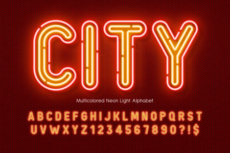 Neon light 3d alphabet, retro-futuristic origainal type.のイラスト素材