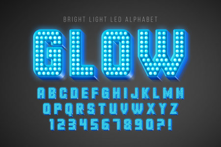 Retro show alphabet design, cabaret, LED lamps letters and numbers.のイラスト素材