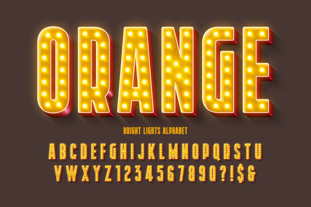 Retro cinema alphabet design, cabaret, LED lamps letters and numbers.のイラスト素材
