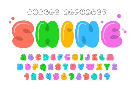 Trendy Bubble comical alphabet design, colorful, typeface.のイラスト素材