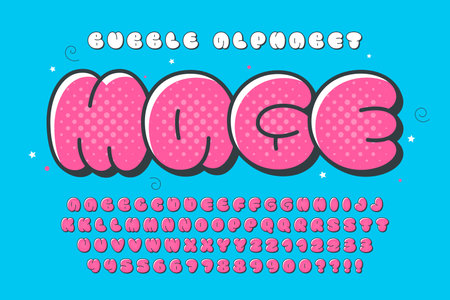 Trendy Bubble comical alphabet design, colorful, typeface.のイラスト素材