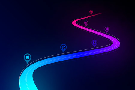 Abstract winding road infographic concept on a black background. Timeline template. 6 stepsのイラスト素材