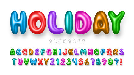 Colorful bubble alphabet, inflated letters and numbers.のイラスト素材