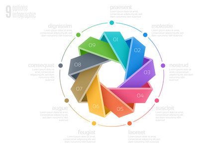 Circular diagram template with 9 options, infographic vector illustration.のイラスト素材