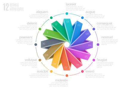 Circular diagram template with 12 options, infographic vector illustration.のイラスト素材