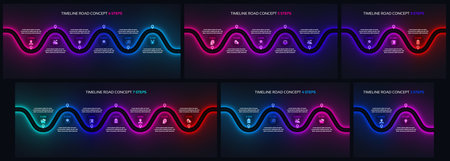 Timeline infographic 4 steps timeline concept. Winding road.