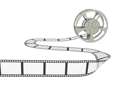 A film reel with long curvy strip. Isolated on white.の写真素材