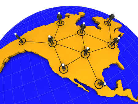 A 3d image of North America business network concept.