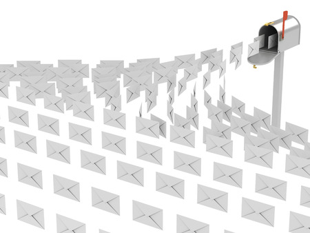 3d image of mailbox and letters on white background.の写真素材