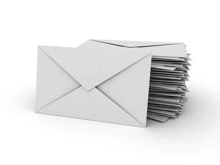 3D image of letter stack on white background.の写真素材