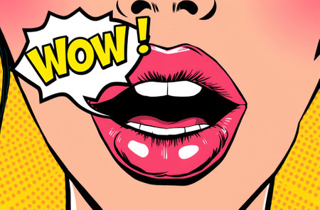 Sexy female lips with speech bubble. Vector illustration in pop art style.の素材