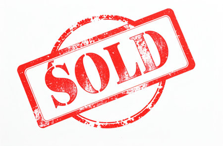 Sold rubber stamp isolated on white background. Red stamp with text Sold.の素材