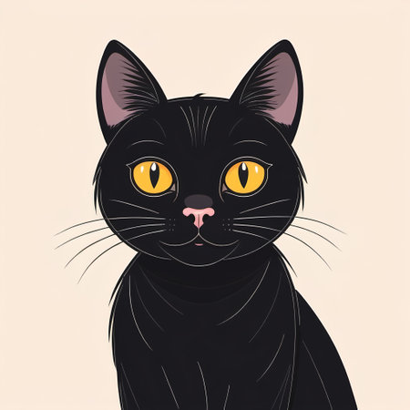 Cute black cat with yellow eyes. Vector illustration for your designの素材