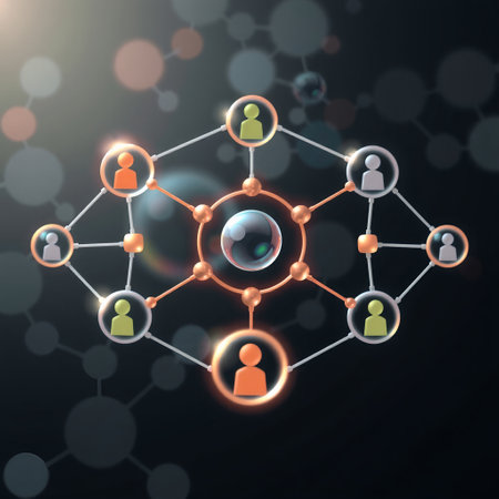 Social network concept. Connected people with social media icons. Vector illustrationの素材