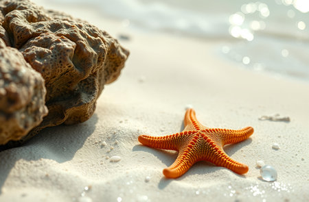 Starfish on the beach. Close-up. Copy space.の素材