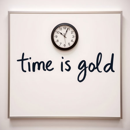 Time is a good idea on a white wall with a clock.の素材