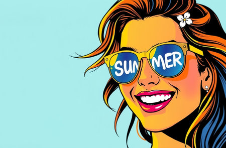 Summer girl. Pop art retro comic book style. Vector illustration.の素材