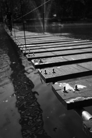 A lonely wooden bridgeの写真素材
