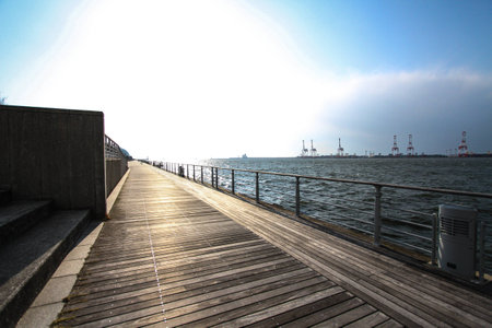 Walkway beside bayの写真素材