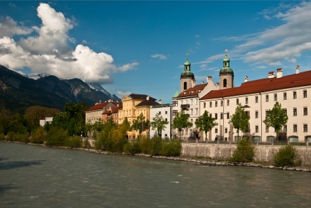 Old houses in the city of Innsbruck in the Alpsの写真素材