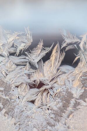 ice patterns on glass in winter. Russia, Arkhangelsk region.の写真素材