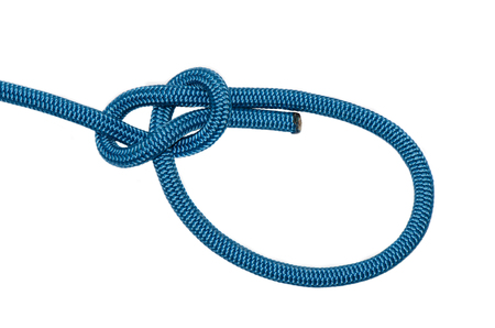 bowline. A knot of blue rope. Isolated on white backgroundの写真素材