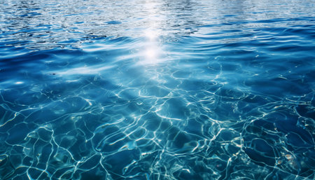 Blue sea water surface with sunlight and blue sky. Nature background. AI Generatedの素材