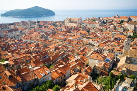 Panorama of Dubrovnik in Croatia at sunrise, travel backgroundの写真素材