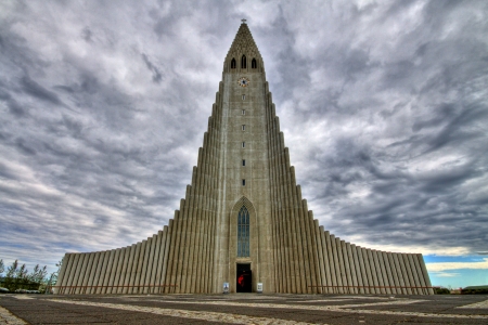 Modern church in Reykjavik in HDR, Icelandの写真素材
