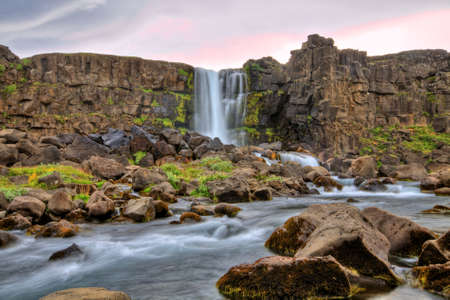 Oxararfoss waterfall in HDR, Icelandの写真素材