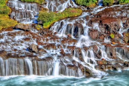 Hraunfossar waterfall, Icelandの写真素材