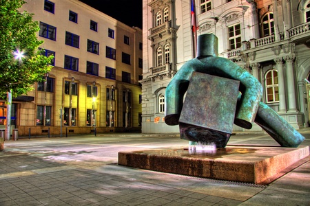 BRNO, CZECH REPUBLIC - AUGUST 19: Statue of justice on August 19, 2012 in Brno, Czech Republic. This statue dominates the Moravian Square after its reconstruction in 2011.のeditorial素材